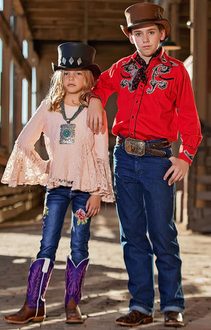 Woman Wearing Cowboy Boots from Western Wear Clothing Campaign