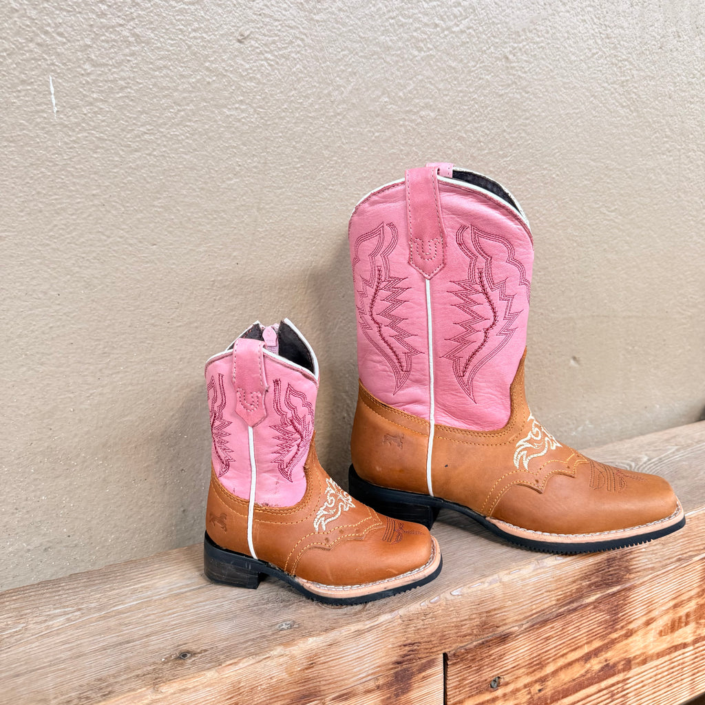 Kids Western Boots - Texas Gold Minors Pink Angel Square Toe Kids