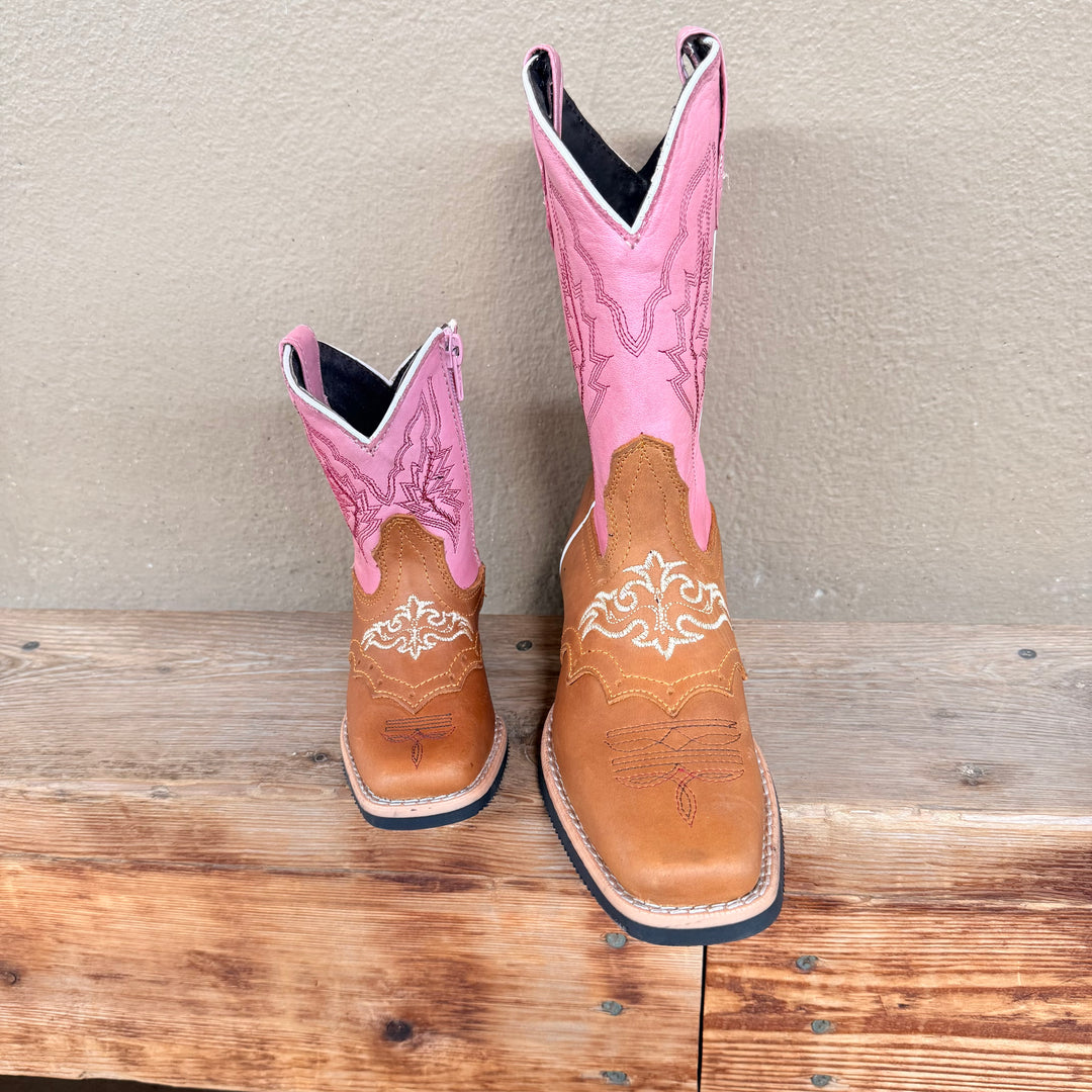 Kids Western Boots - Texas Gold Minors Pink Angel Square Toe Kids