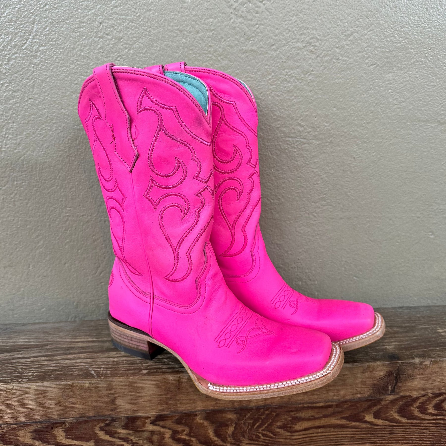 Corral Embroidered Leather Boot Fuchsia Square Toe T0166