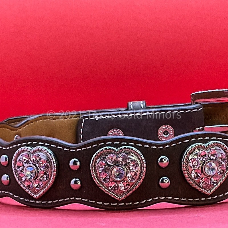 Leather Crystal Heart Belt – texasgoldminors