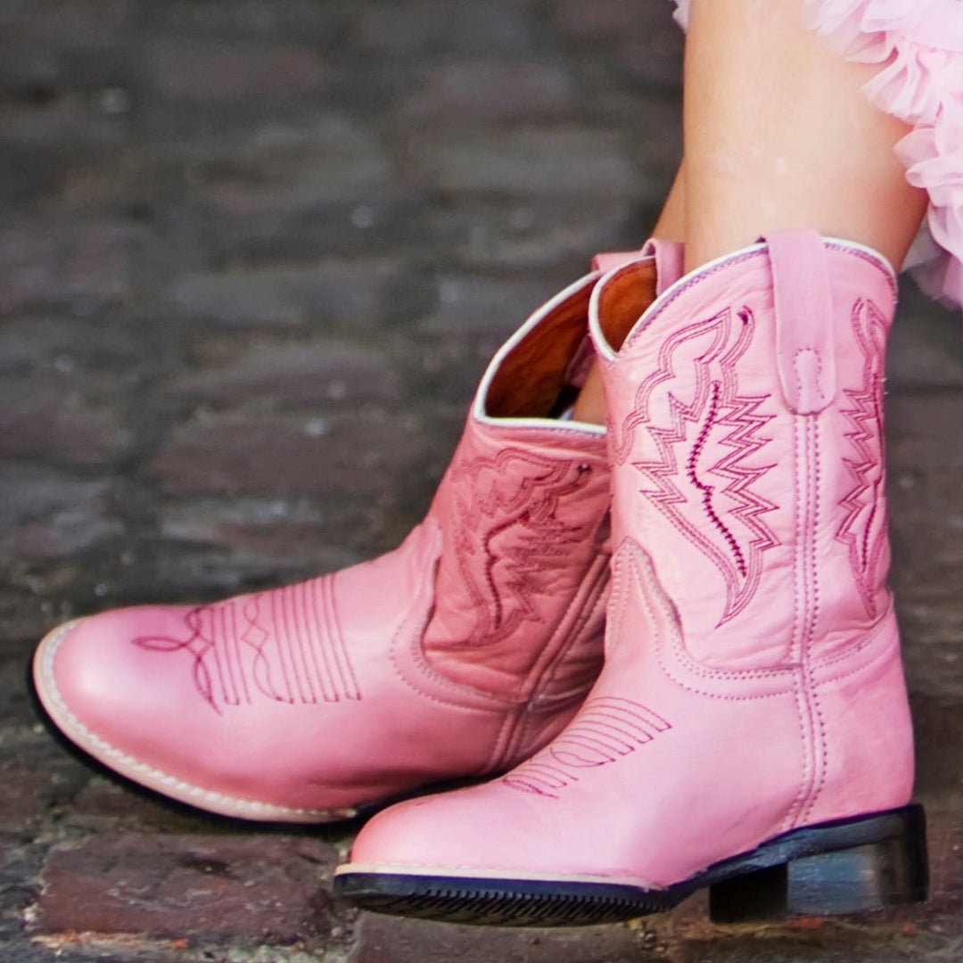 Texas Gold Minors Pink Round Toe Kids Cowboy Boots1