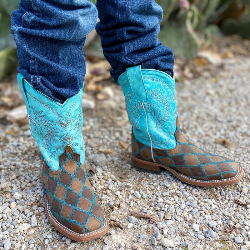 Horse Power by Anderson Bean Mens Green Leather boots turquoise / patch work Horse Power Men main image 4